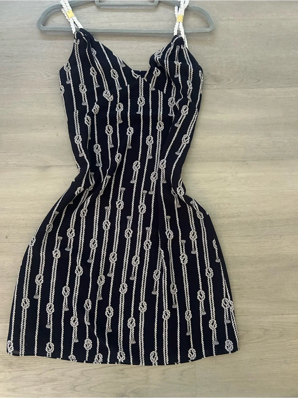 Michael Kors Navy and White Knot-Stripe Mini Dress